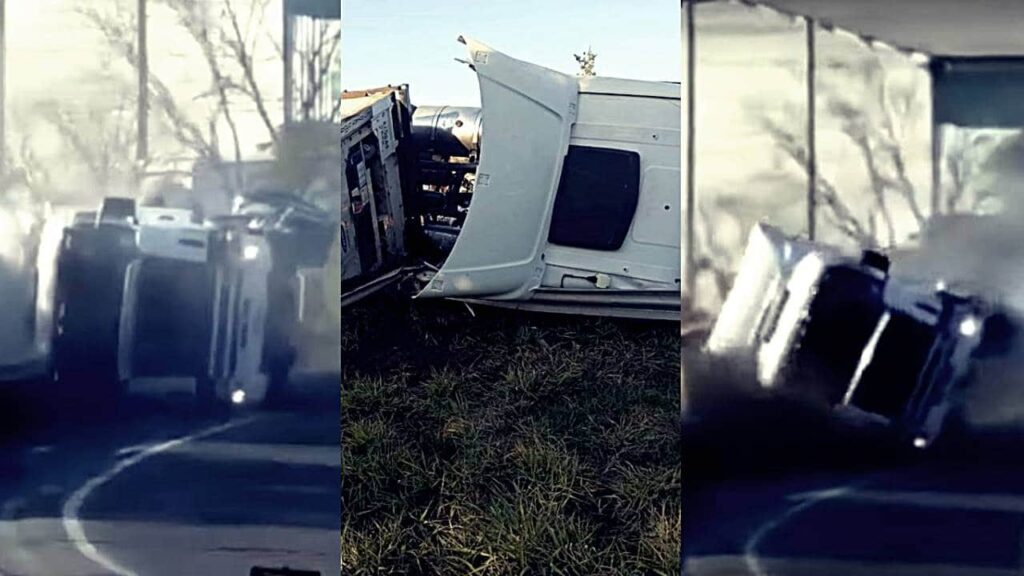 Vídeo mostra momento em que carreta tomba na BR-470