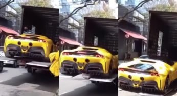 Ferrari de R$ 7 milhões cai do caminhão no momento da entrega ao dono