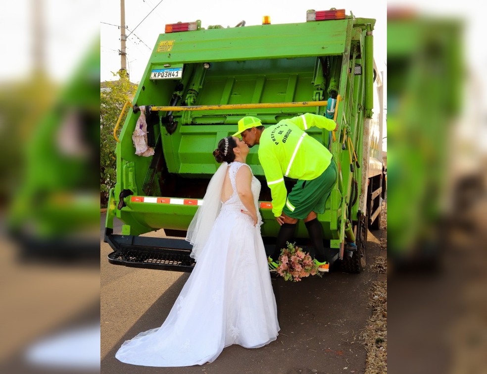 Noiva surpreende ao realizar ensaio em caminhão para homenagear o noivo
