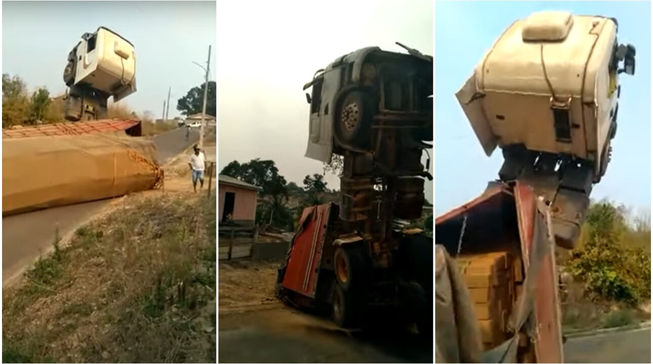 Caminhoneiro tentou desviar de balança, mas acabou tombando o caminhão