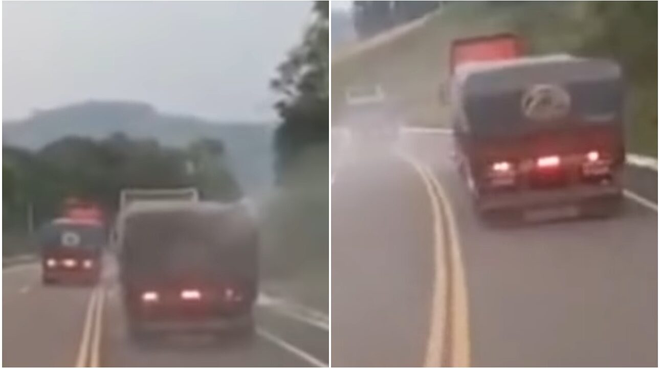 Flagrante de caminhão que pegou fogo por aquecimento dos freios