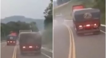 Flagrante de caminhão que pegou fogo por aquecimento dos freios