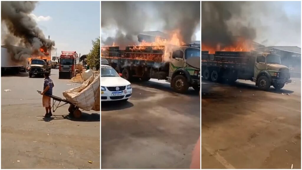 Video: Caminhão pega fogo no Ceasa de Goiânia