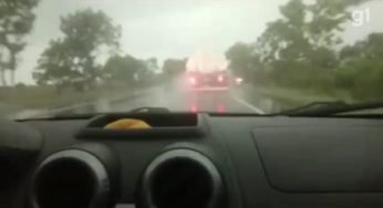 Caminhonete invade contramão e bate de frente com caminhão tanque