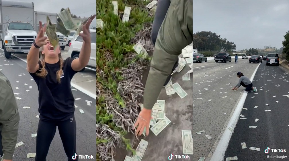 Dinheiro cai do céu em rodovia nos Estados Unidos após explosão de carro forte