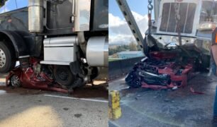 Mulher escapa de acidente por um verdadeiro milagre após carro virar papel