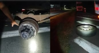 Roda se desprende e atinge borracheiro que realizava serviço em outro caminhão