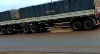 Vídeo: Caminhoneiro despeja carga durante paralisação em Rondônia e Mato Grosso