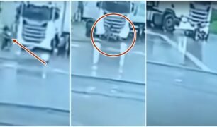 Vídeo Motociclista é arrastado após entrar em ponto cego de caminhão
