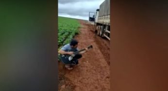 Após atolar sua carreta, caminhoneiro pega sua viola, começa a cantar e viraliza nas redes sociais