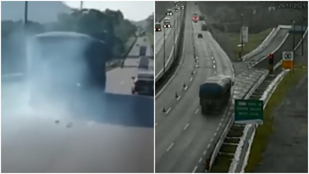 Um vídeo mostra duas carretas sem freios na Serra do Mar – PR