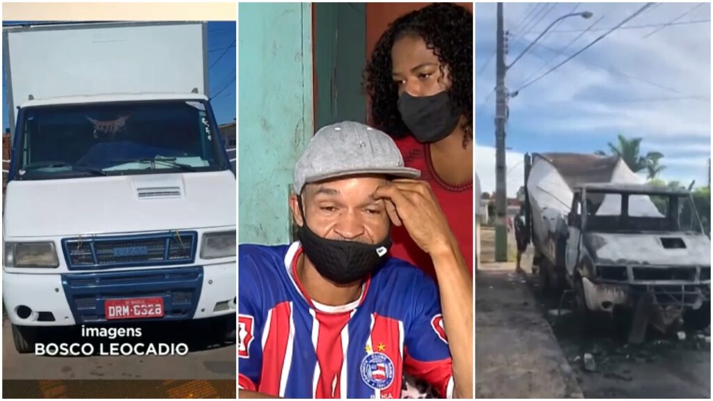 Caminhoneiro busca ajuda após ter o caminhão roubado e incendiado pelos bandidos