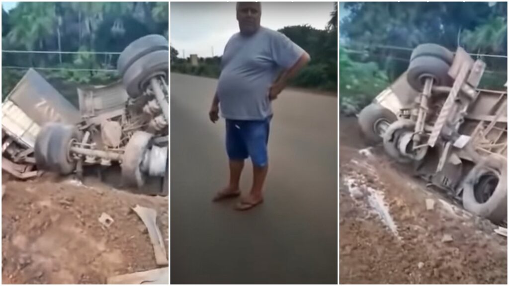 Caminhoneiro sai andando após grave acidente