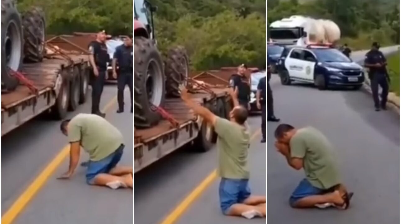 Video: Após ter sido roubado, 2 tratores são devolvidos ao dono que agradece chorando de joelhos