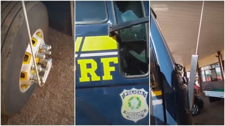Caminhão da PRF é flagrado usando capa nos parafusos das rodas o que é proibido por lei