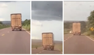 Caminhoneiro quase tomba o caminhão por conta do vento forte em Mato Grosso