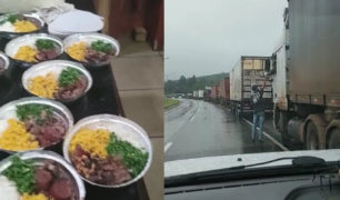 Dono de restaurante se emociona ao distribuir marmita entre caminhoneiros