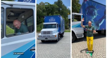 Luciano Hang dirige o seu primeiro caminhão da Havan que trafega até hoje