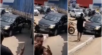 Video: Caminhoneiro revoltado com motorista que tentou passar com o carro pela direita