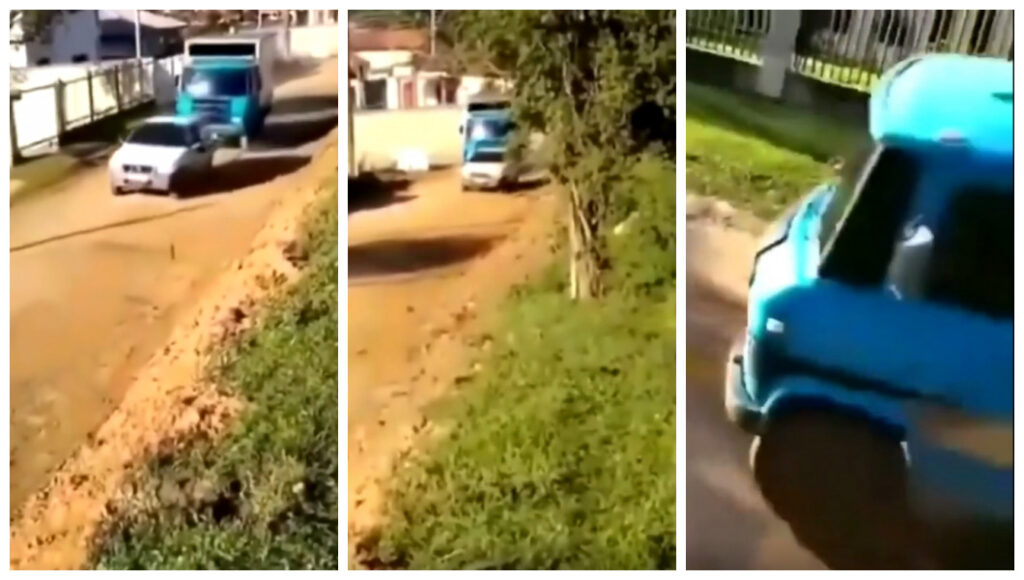 Fiat Uno é flagrado puxando mercedinha 608