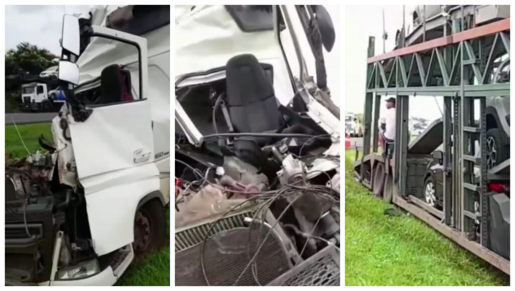 Caminhoneiro saiu vivo após cabine ficar completamente destruída em acidente