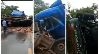 Vídeo: Carreta da “L” e atinge um caminhão na BR-365 