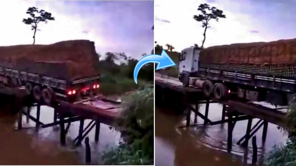 Vídeo mostra momento exato em que uma ponte quebra durante passagem de carreta no Pará