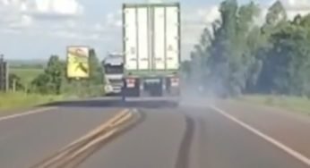 Caminhoneiro Paraguaio é flagrado em zigue-zague na BR-163