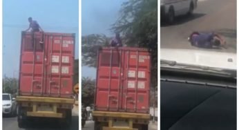 Homem pega carona em cima de caminhão em movimento e cai após bater em árvore