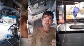 Caçambeiro transforma caminhão com banheiro, pia e até chuveiro para tomar banho