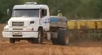 Caminhão é adaptado para o plantio de soja