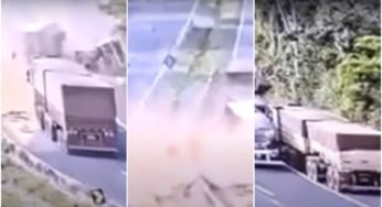Video: Flagrante de caminhão tombando na curva