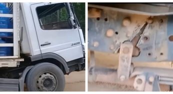 Caminhão Mercedes-Benz 2425 quebra chassi enquanto trafegava carregado