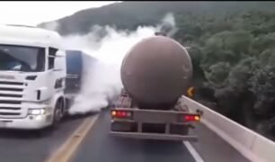 Caminhão deixa Serra da Guarapuava coberta de fumaça branca