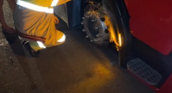 Caminhoneira e youtuber tem pneu estourado enquanto trafegava na via Presidente Dutra