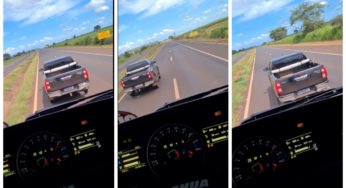 Caminhoneiro flagra caminhonete segurando o trânsito