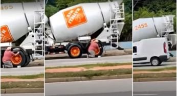 Caminhoneiro é flagrado limpando seu caminhão de trabalho