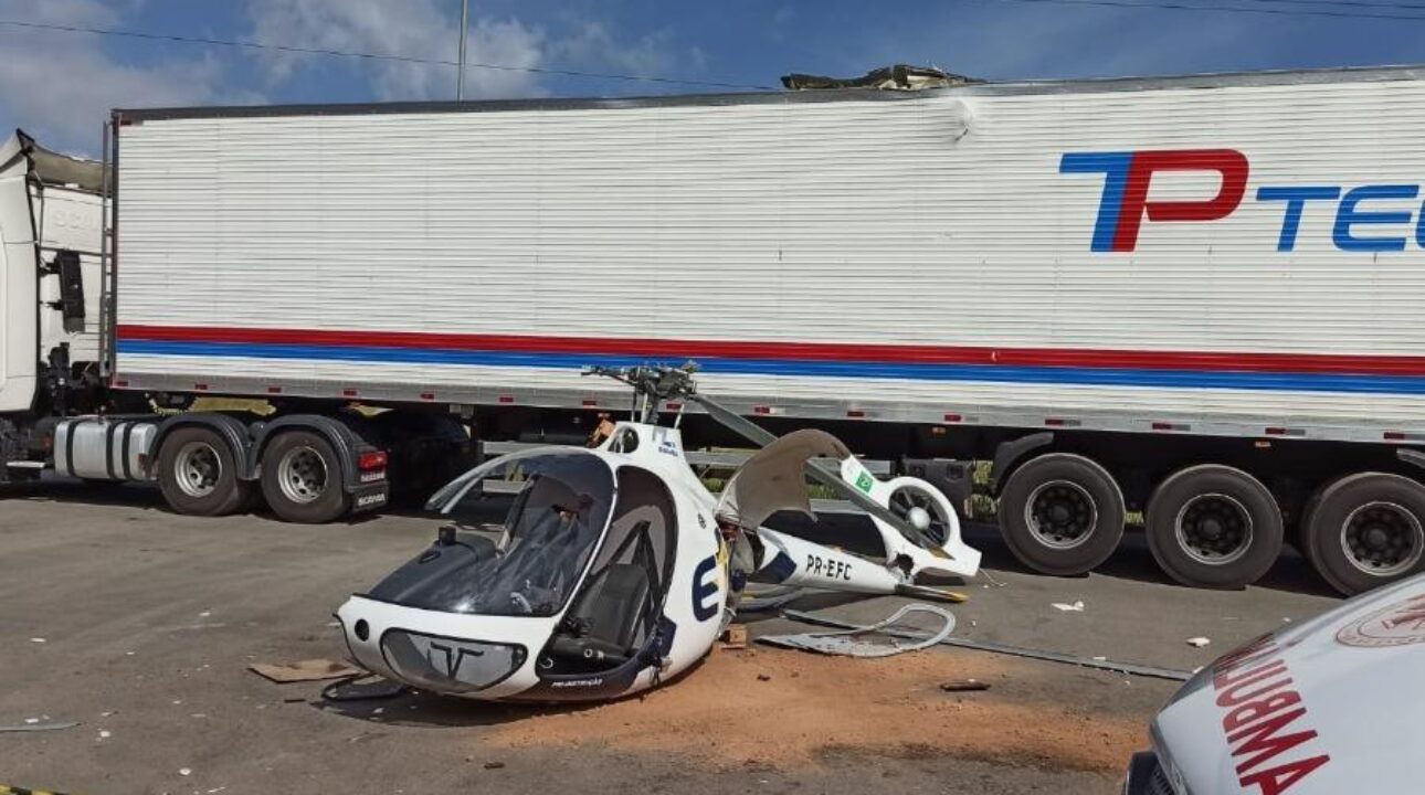 Helicóptero cai em Contagem e bate em caminhão na grande BH