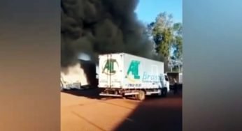 Sete caminhões ficam danificados em incêndio que atingiu frota de transportadora em MT