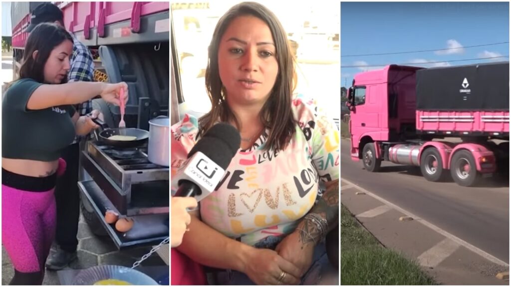 Caminhoneira com menos de 1,5 metro de altura dirige caminhão rodotrem