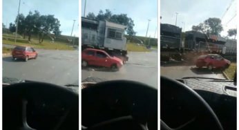 Caminhoneiro flagra carro colidindo com trem em Brasília