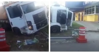 Caminhoneiro pular de caminhão e atinge base da PRF