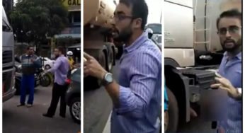 Policial fecha caminhoneiro e durante briga de trânsito o policial saca arma