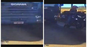 Vídeo: Caminhoneiro atropela motociclista parado em pedágio