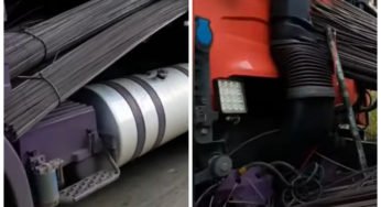 Vídeo mostra carga de ferro que quase perfurou cabine de caminhão