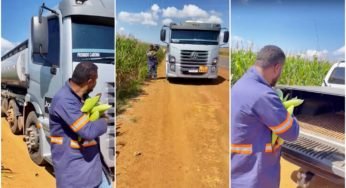 Fazendeiro pega motorista retirando milho em sua fazenda e grava toda a situação