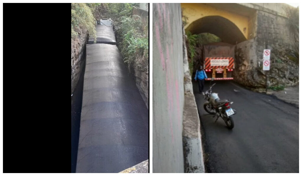 Sinalização inadequada faz caminhoneiro prender carreta nove eixo em rua