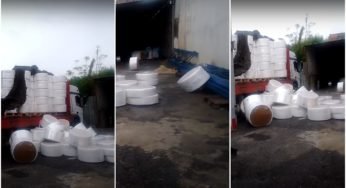Caminhoneiro revoltado joga toda sua carga no chão