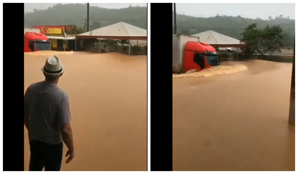 Caminhoneiro entra dentro de enchente e o pior acontece