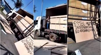 Caminhoneiro joga carga no chão após ser bloqueado no local de entrega